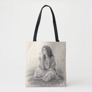 Bolso De Tela Boceto a lápiz de soñadora bohemio 