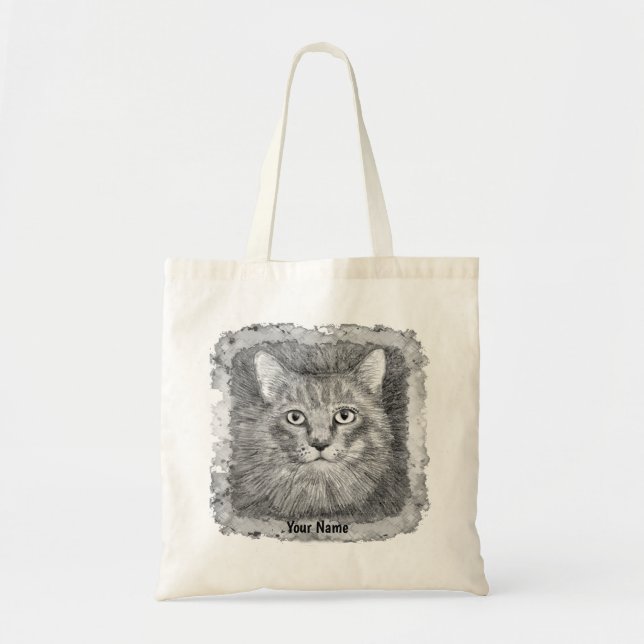 Bolso De Tela Boceto de cara de gato  (Frente)