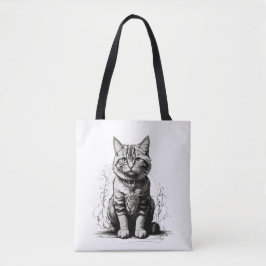 Bolso De Tela Boceto de gato lindo a lápiz