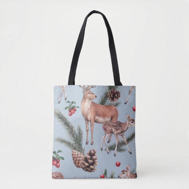 Bolso De Tela Boceto de invierno, fondo azul. (Anverso)
