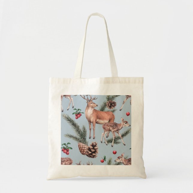 Bolso De Tela Boceto de invierno, fondo azul. (Frente)