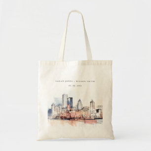 Bolso De Tela Boda acuarela del paisaje urbano de Boston Massach