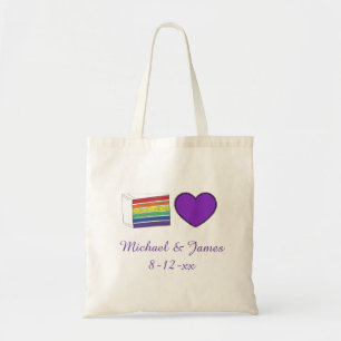 Bolso De Tela Boda arcoiris pregona orgullo gay morado corazón L