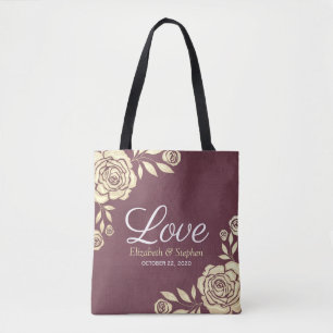 Bolso De Tela Boda Bienvenida Favor Moda Rosas de oro Borgoña Ro