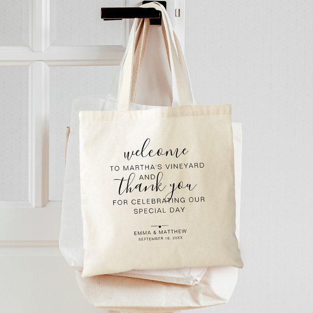 Bolso De Tela Boda Bienvenida Gracias Destino (Wedding Welcome Thank You Destination Tote Bag)