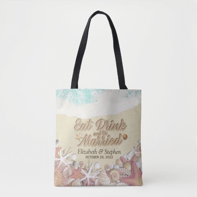 Bolso De Tela Boda Bienvenida Summer Sea Beach Starfish Seashell (Anverso)