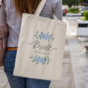 Bolso De Tela Boda Bride Blue Botanical Floral Personalizada