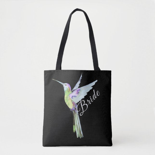 Bolso De Tela Boda Bride Guión Blanco Boho Hummingbird (Anverso)
