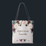 Bolso De Tela Boda campestre de Boho floral de la Marina de Borg<br><div class="desc">Acuarela de color rojo burdeos de la marina rosa rubio rústico campo bohemio elegante floral ducha de novia regalo de la dama de honor tote la plantilla de la bolsa con follaje botánico verde y hojas de eucalipto en fondo de madera. Este hermoso diseño fácil de personalizar puede coincidir fácilmente...</div>