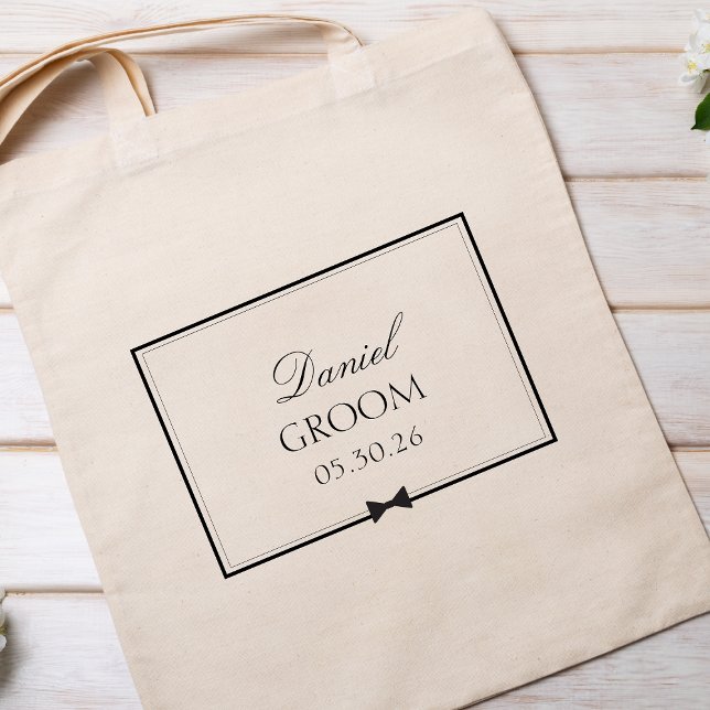 Bolso De Tela Boda clásico personalizado Simple Bowtie Groom (Subido por el creador)