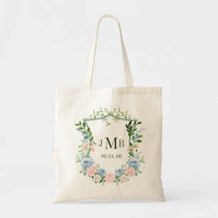 Bolso De Tela Boda con Cresta Floral Azul Polvoriento