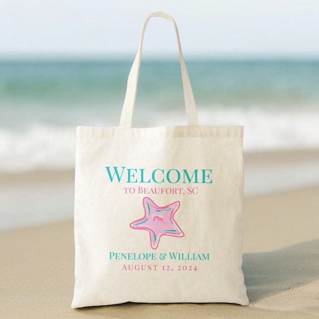 Bolso De Tela Boda costero Bienvenida Pink Starfish (Subido por el creador)