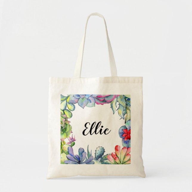 Bolso De Tela Boda de acuarela cacti y suculentas (Frente)