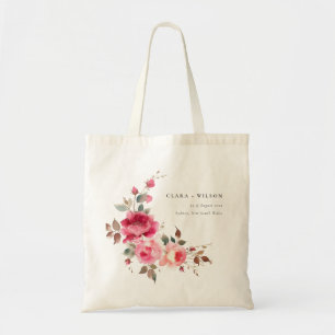 Bolso De Tela Boda de acuarela de las flores rosadas rojas de Bo