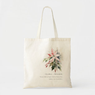 Bolso De Tela Boda de acuarela de Poinsettia Berries Foliage