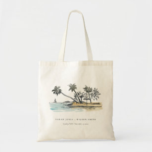 Bolso De Tela Boda de acuarela del bosquejo de palmeras de playa