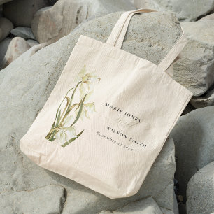 Bolso De Tela Boda de acuarela floral de Daffodil blanco ruso