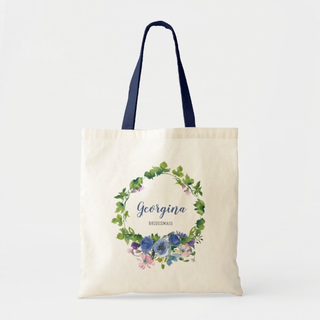 Bolso De Tela Boda de acuarela floral giratoria personalizada (Frente)