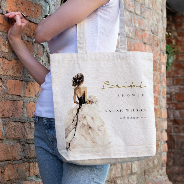 Bolso De Tela Boda de acuarela moderna ducha de novias con traje (Subido por el creador)