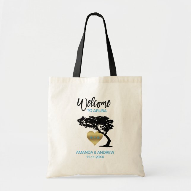 Bolso De Tela Boda de bienvenida ARUBA Devi Tree Gold Heart (Frente)