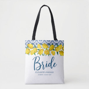 Bolso De Tela Boda de Bride Blue Tile Lemon Boho