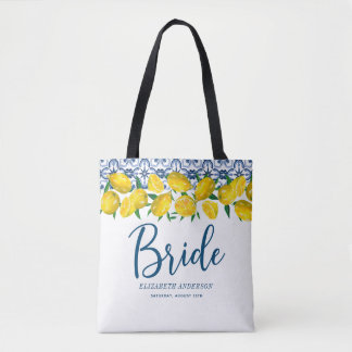Bolso De Tela Boda de Bride Blue Tile Lemon Boho
