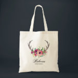 Bolso De Tela Boda de Bridesmaid, animadores florales de Boho Rú<br><div class="desc">Una preciosa bolsa de té personalizada para las damas de honor de su boda. Cuenta con unos renos rústicos adornados con un ramo de flores coloridas de flores rosas y magenta. Agregue el nombre de la dama de honor en lugar del nombre de ejemplo mostrado en la plantilla de diseño....</div>