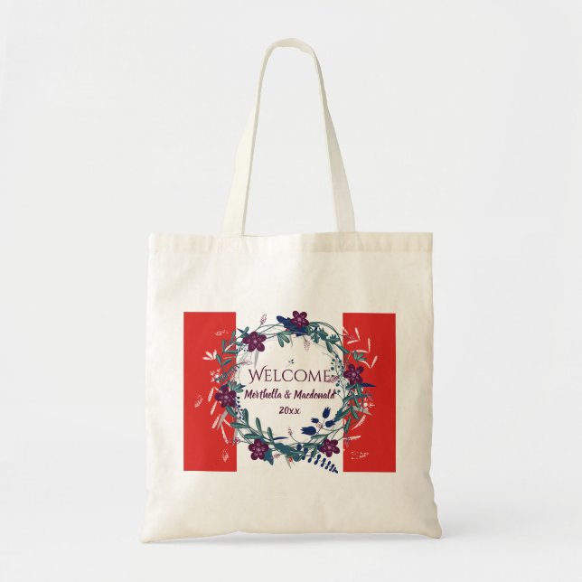 Bolso De Tela BODA DE CANADÁ BIENVENIDA Floral de destino (Frente)