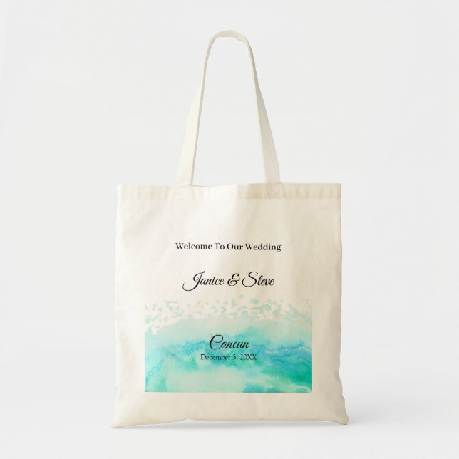 Bolso De Tela Boda de Cancún personalizado de boda de destino (Frente)