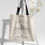 Bolso De Tela Boda de Chicago | Línea delgada estilizada<br><div class="desc">Un boda único en una bolsa de té para un boda que está teniendo lugar en la hermosa ciudad de Chicago. Este tote cuenta con un ilustracion estilizado del paisaje único de la ciudad, con su nombre debajo. A esto le sigue la información del día de la boda en un...</div>