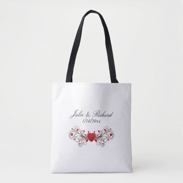 Bolso De Tela Boda de Corazones (Anverso)