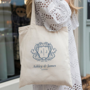 Bolso De Tela Boda de Cresta de Monograma de Acero Azul Rosa Div