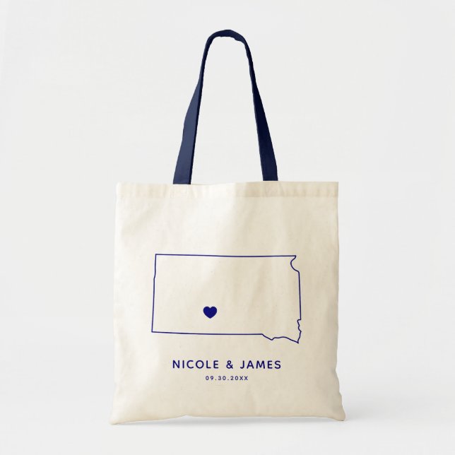 Bolso De Tela Boda de Dakota del Sur Bienvenidos Tote de Mapa de (Frente)