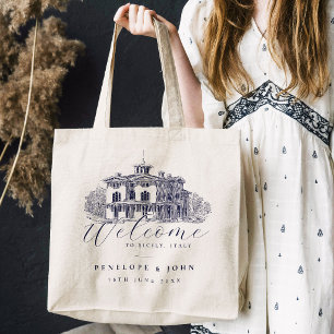Bolso De Tela Boda de destino en elegante villa italiana vintage