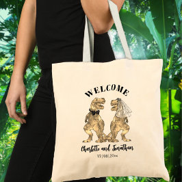 Bolso De Tela Boda de Dinosaurio Novia y Novio Personalizada