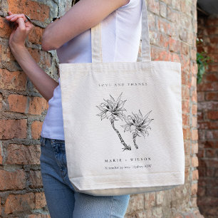 Bolso De Tela Boda de esbozo blanco negro de palmas rusticas tro