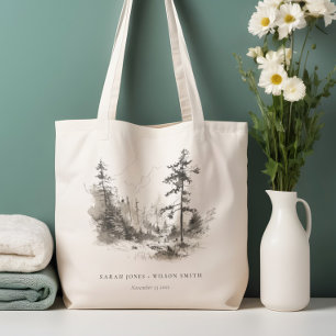 Bolso De Tela Boda de Esbozo de Paisaje de las Montañas de Pine