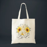 Bolso De Tela Boda de Eucaliptos Florales de Marfil de Sunflower<br><div class="desc">La elegante y florida bolsa de tote de la ducha nupcial de verano, florida y florida, cuenta con un ramo de agua hidraangea de girasol y peonías en tonos amarillos y marfil, con hojas botánicas verdes y eucalipto. Encontrará más diseños y variaciones de mi tienda "blissweddingpaperie". Y no dudes en...</div>