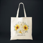 Bolso De Tela Boda de Eucaliptos Florales de Marfil de Sunflower<br><div class="desc">La elegante bolsa de tote boda floral floral de mediados de verano presenta un ramo de hidrangea de girasol acuarela y peonías en tonos amarillos, marfil, con hojas botánicas verdes y eucalipto. Encontrará más diseños y variaciones de mi tienda "blissweddingpaperie". Y no dudes en ponerte en contacto conmigo para seguir...</div>