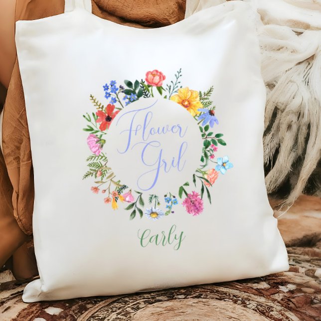 Bolso De Tela Boda de Flor de Flor (Flower Girl Bridal Party Tote Bag gift with watercolor floral wreath)