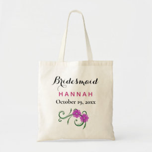 Bolso De Tela Boda de Flores Rosadas de la tipografía moderna de