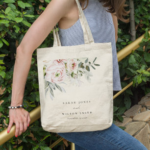Bolso De Tela Boda de follaje Eucalyptus Pink Peonies Rubor Blan