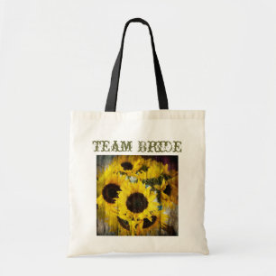Bolso De Tela boda de girasol amarillo de madera de grano del pa