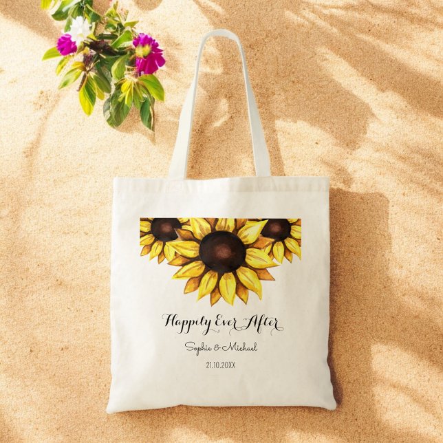 Bolso De Tela Boda De Girasol Feliz Nunca Después De Floral (Subido por el creador)