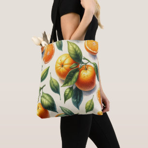 Bolso De Tela Boda de hojas de naranja cítrica acuarela
