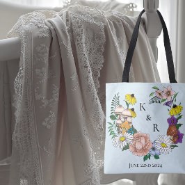 Bolso De Tela Boda de hongos azules florales de flores silvestre