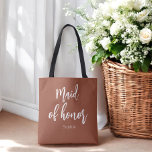 Bolso De Tela Boda de Honor Terracotta Brown<br><div class="desc">Maid of Honor Terracotta Tote Bag in Brown and White for Boda,  Bridal Party,  Bridal Shower,  Bachelorette Party. Vea más productos con este diseño en la colección de abajo.</div>