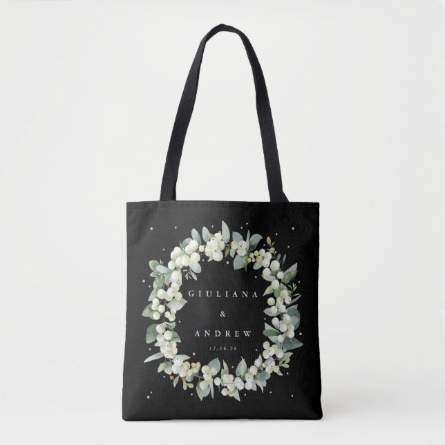 Bolso De Tela Boda de Invierno Black Snowberry+Eucalyptus (Anverso)