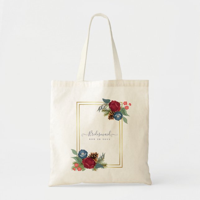 Bolso De Tela Boda de invierno Borgoña Azul Verde azulado Modern (Frente)