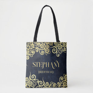 Bolso De Tela Boda De Invierno De Lujo Azul Y Oro Floreciente
